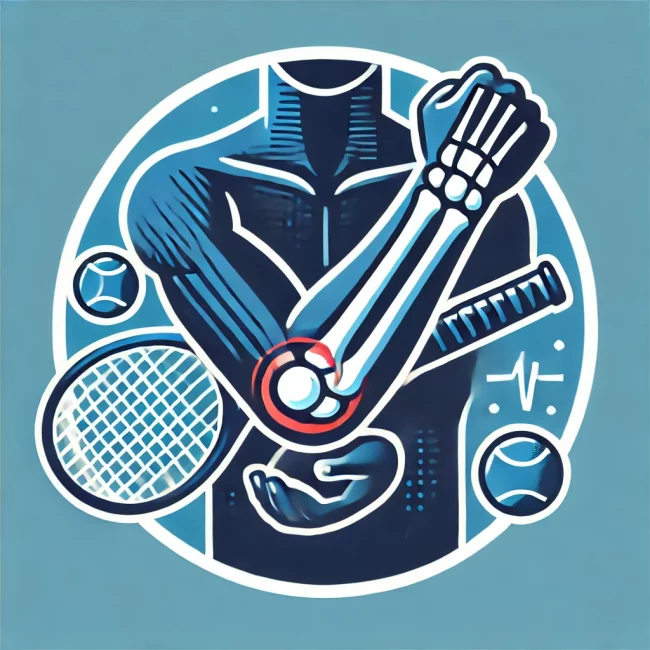 DALL·E 2024-07-08 17.21.32 – A professional logo representing ‘Tennis Elbow’. The logo should include an illustration of an arm with a highlighted elbow joint to indicate pain or